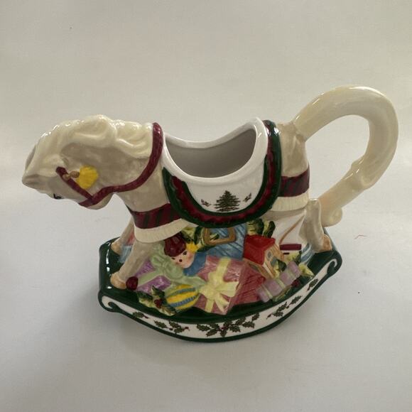 VTG SPODE Christmas Tree Jack in the box Sugar Bowl Rocking Horse Creamer - Picture 6 of 12
